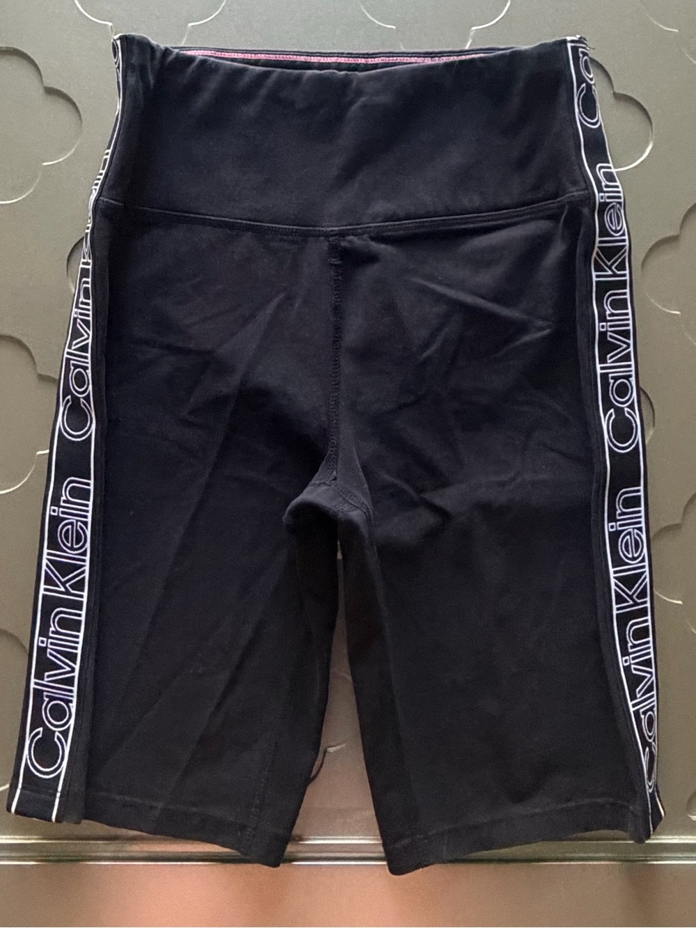 Calvin Klein Performance Black Logo Side Stripe High Waist Bike Shorts Size S
